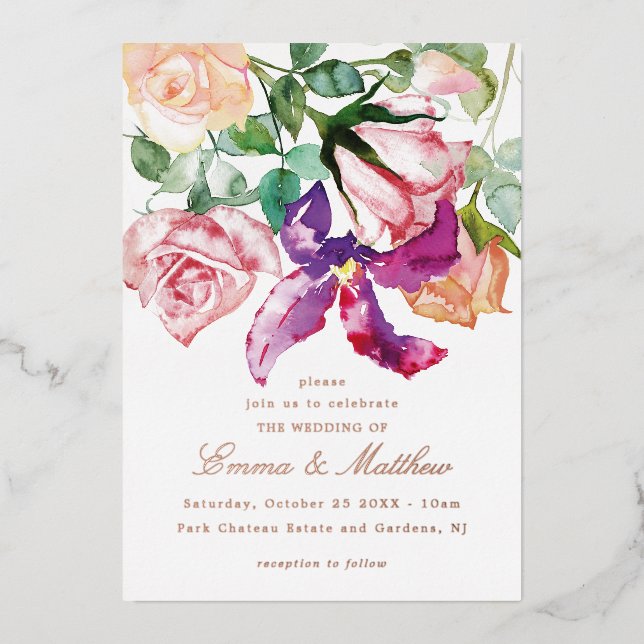 Rustic Wild Elegance Wedding Folieneinladung (Vorderseite)