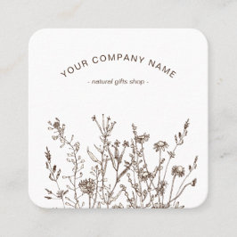 Rustic Wild Flowers Earthy Floral Sketches Logo Quadratische Visitenkarte