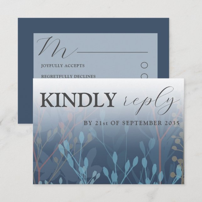 Rustic Wild Grasses Blue UAWG Wedding RSVP Karte (Vorne/Hinten)