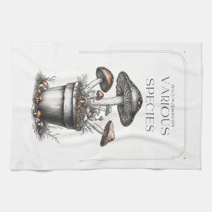 Rustic Wild Mushroom Sketch Design by CallisC Arts Geschirrtuch