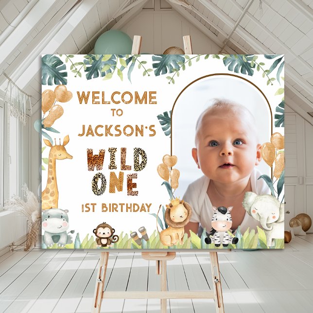 Rustic Wild One Safari 1er Affiche de bienvenue d' (Boys Safari Wild One Birthday Welcome Sign, Safari 1st Birthday Welcome Poster, Jungle Animals Party)
