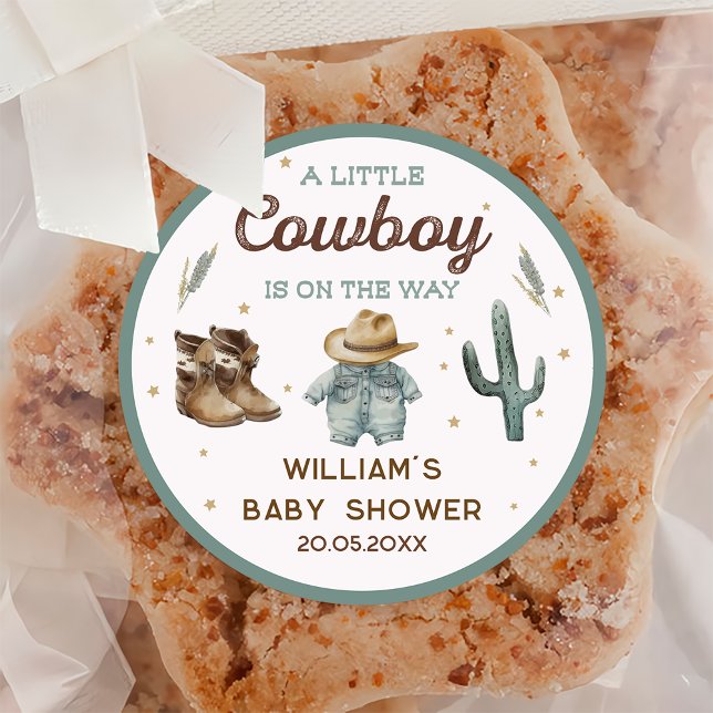 Rustic Wild West Cowboy Baby Shower Runder Aufkleber (Von Creator hochgeladen)