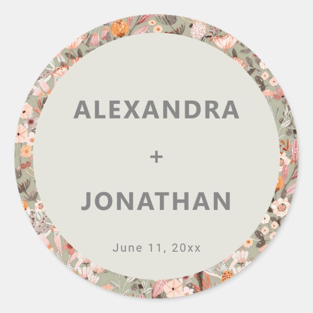 Rustic Wildflower Botanical Couples Shower Custom Runder Aufkleber (Vorderseite)