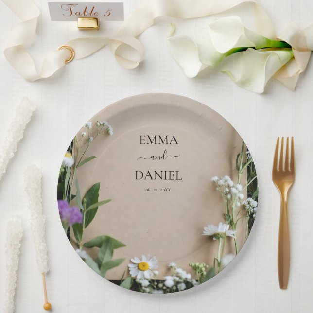 Rustic Wildflower Botanical Kraft Paper Wedding Pappteller (Hochzeit)