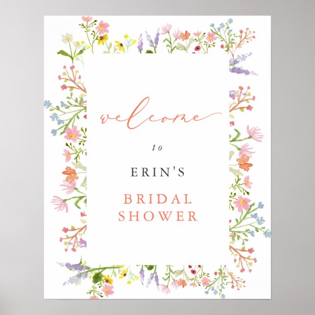 Rustic Wildflower Frame Bridal Shower Welcome Poster (Vorne)