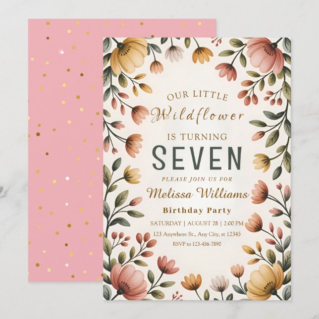 Rustic Wildflower Girl Birthday Einladung (Vorne/Hinten)