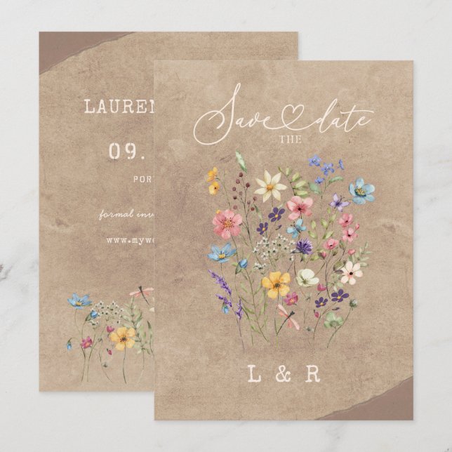 Rustic Wildflower Save the Date No Photo Wedding  Mitteilungskarte (Vorne/Hinten)
