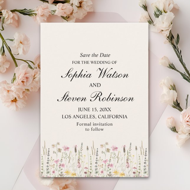 Rustic Wildflower Wedding in Beige Tones Save The Date (Von Creator hochgeladen)