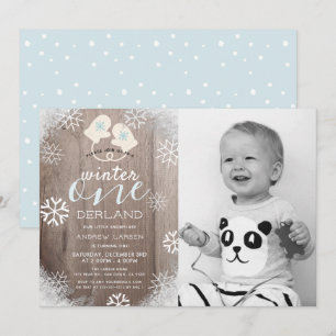 Rustic Winter Boy 1st Birthday Photo Invitation