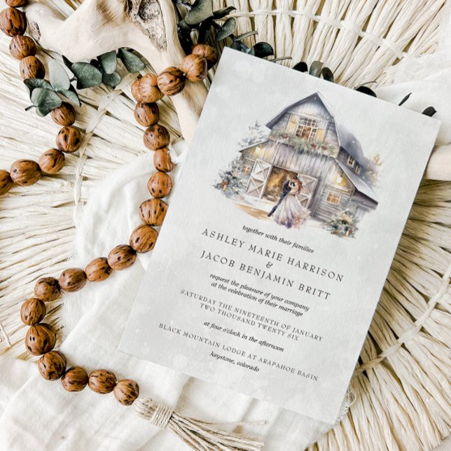 Rustic Winter Christmas Barn Wedding Einladung (Von Creator hochgeladen)