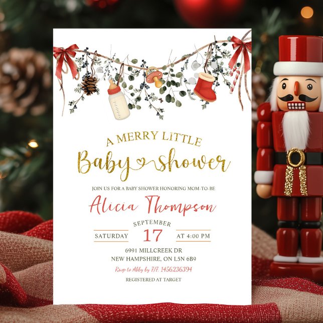 Rustic Winter Floral Merry Little Baby Shower Einladung (Von Creator hochgeladen)