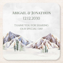 Rustic Winter Forest Mountain Wedding Rechteckiger Pappuntersetzer