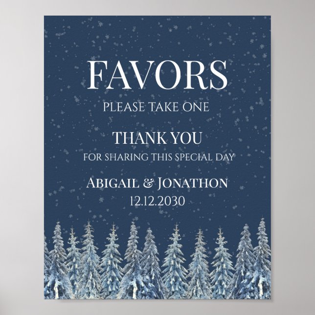 Rustic Winter Forest Wedding Favors Sign Poster (Vorne)