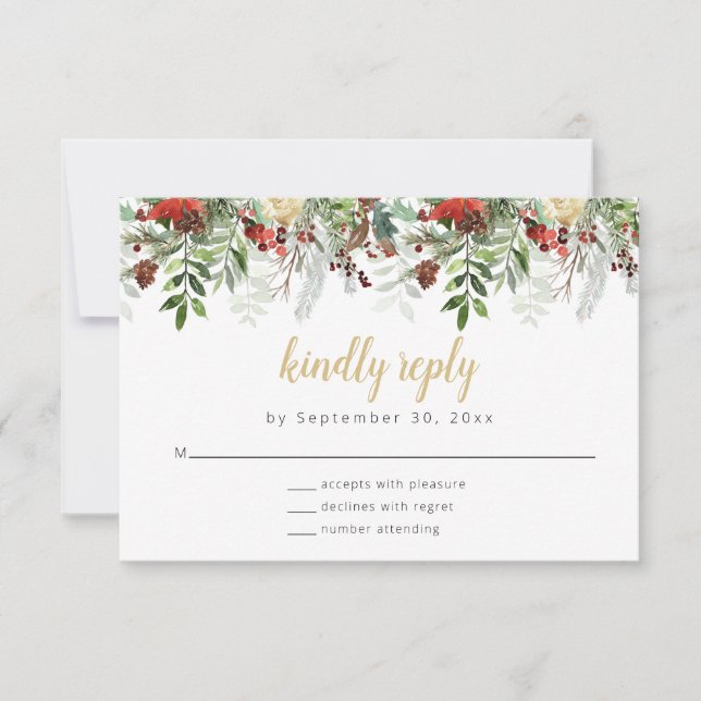 Rustic Winter Greenery RSVP Card Mariage de vacanc (Devant)