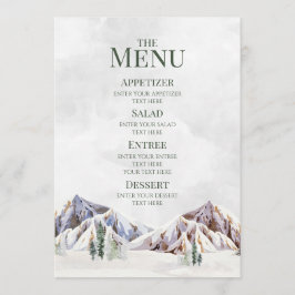 Rustic Winter Mountain Forest Wedding Menu Menükarte