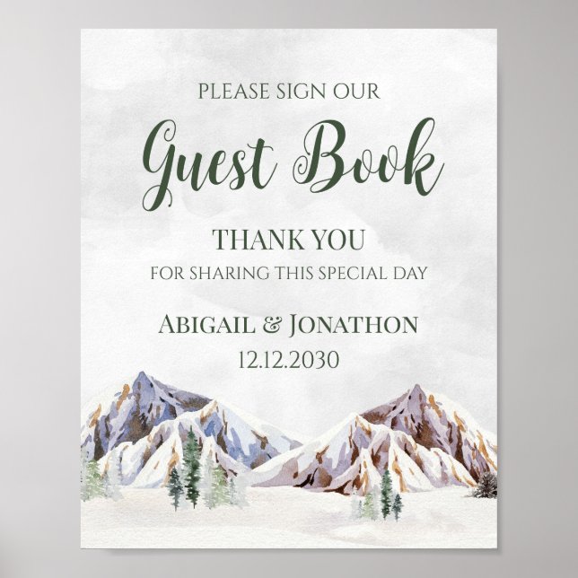 Rustic Winter Mountain Wedding Guest Book Sign Poster (Vorne)