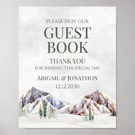 Rustic Winter Mountain Wedding Guest Book Sign Poster