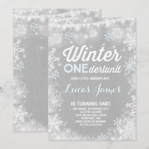 Rustic Winter ONE derland Birthday Invitation Blue