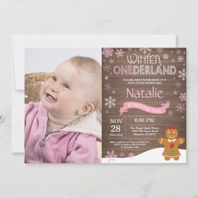 Rustic Winter Onederland 1. Geburtstag Einladung (Vorderseite)