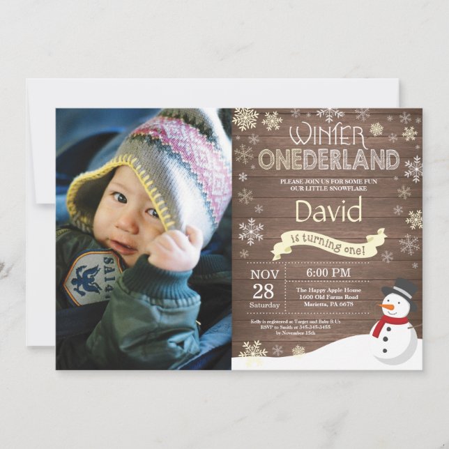 Rustic Winter Onederland 1. Geburtstag Einladung (Vorderseite)
