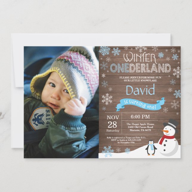 Rustic Winter Onederland 1. Geburtstag Einladung (Vorderseite)