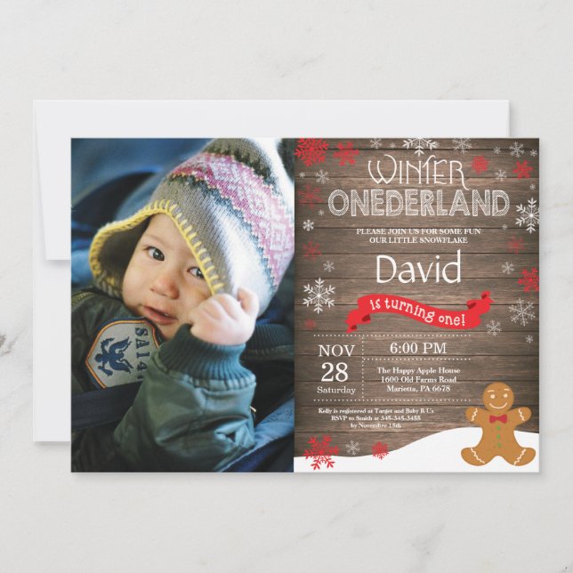 Rustic Winter Onederland 1. Geburtstag Einladung (Vorderseite)