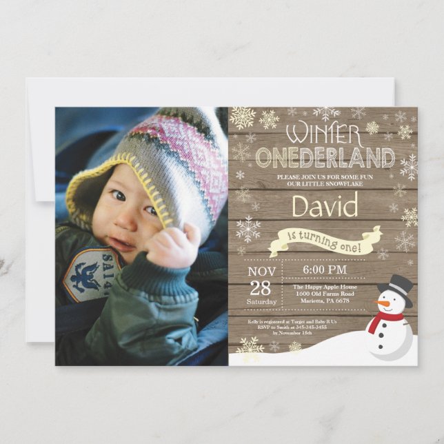 Rustic Winter Onederland 1. Geburtstag Einladung (Vorderseite)