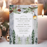 Rustic Winter Pine Trees Botanical Lantern Wedding Einladung<br><div class="desc">Rustic Winter Pine Trees Botanical Lantern Wedding Invitation.  Beautiful elegant winter wedding invitations with snowy lantern with rustic botanical pine branches and pine trees . This custom modern wedding design can easily be personalized with your own wedding details.</div>