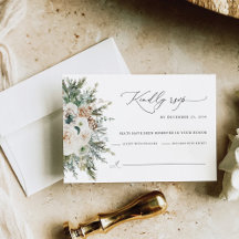 Rustic Winter Pinecone Wedding RSVP Card