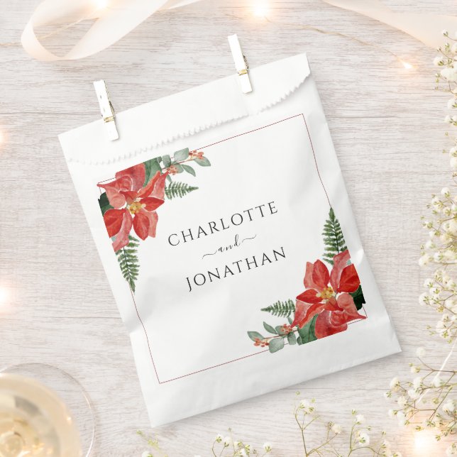 Rustic Winter Poinsettia Red Christmas Wedding Geschenktütchen (Ausgeschnitten)