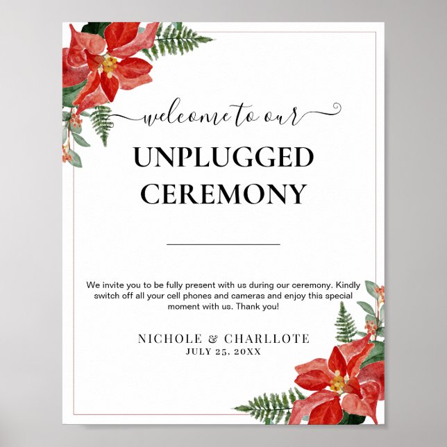 Rustic Winter Poinsettia Red Christmas Wedding Poster (Vorne)