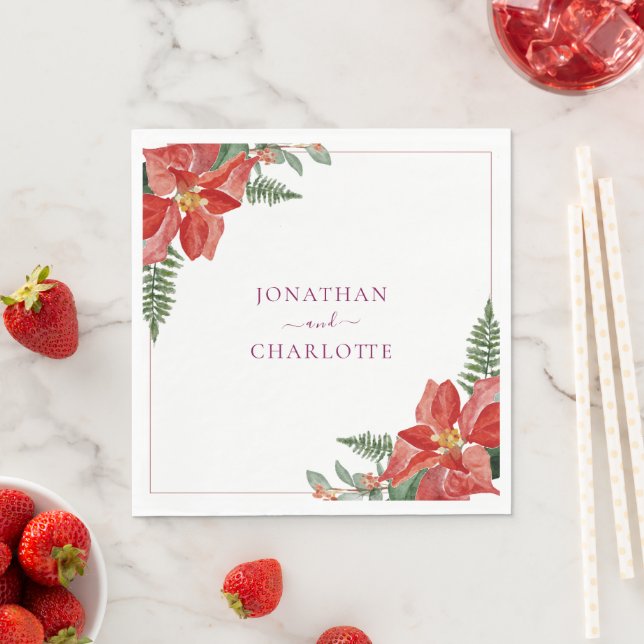 Rustic Winter Poinsettia Red Christmas Wedding Serviette (Beispiel)