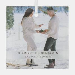 Rustic Winter Snow Engagement Photo Ornament Aus Glas