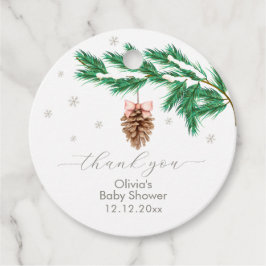 Rustic Winter Snowflake Pine cone Baby Shower Geschenkanhänger