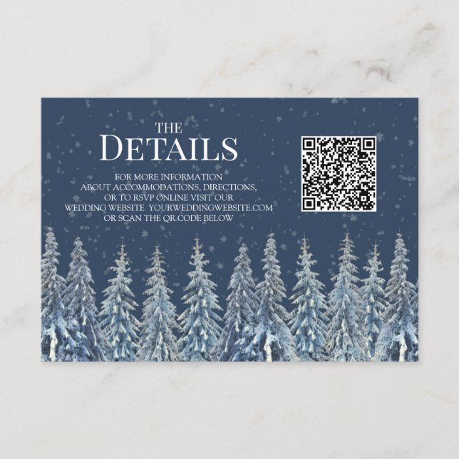 Rustic Winter Woods Wedding QR code Details Insert (Vorderseite)