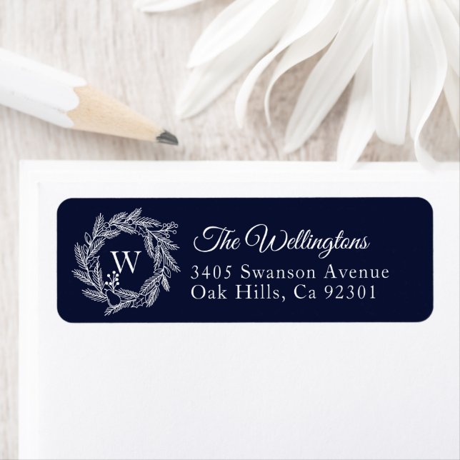 Rustic Winter Wreath Monogram Blue Address (Insitu)