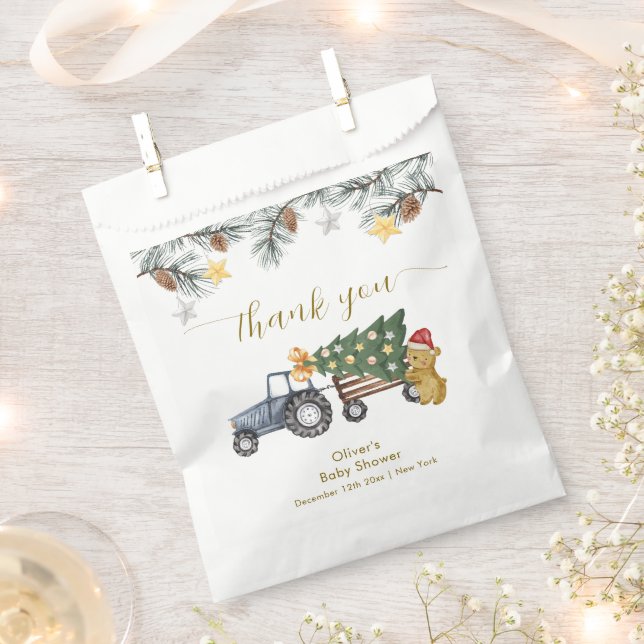 Rustic Winter X'mas Tree Tractor Bear Baby Shower  Geschenktütchen (Ausgeschnitten)