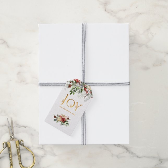 Rustic Winterland Joy Holiday Family Foto Geschenkanhänger (Mit Garn)