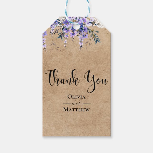 Rustic Wisteria Floral Lace Wedding Vielen Dank Geschenkanhänger (Vorderseite)