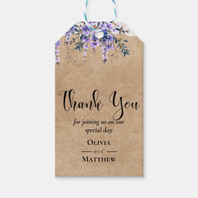 Rustic Wisteria Floral Lace Wedding Vielen Dank Geschenkanhänger (Vorderseite)