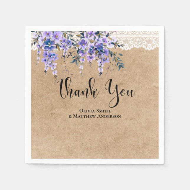 Rustic Wisteria Floral Lace Wedding Vielen Dank Serviette (Vorderseite)