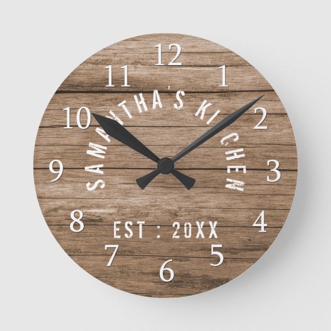 Rustic Wohn Bauernhof Küche Personalisiert Runde Wanduhr (Vorderseite)