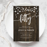 Rustic Wood 50. Geburtstagsparty Einladung<br><div class="desc">50. Geburtstagsfeier Einladung. Rustikales Design mit dunkelbraunem Holzmuster. Klassische Einladungs-Karte mit Feenzeichenleuchten und Skript-Schriftart. Ideal für ein stilvolles 50-tägiges Fest. Personalisieren Sie Ihre persönlichen Daten. Kann für jedes Alter angepasst werden! Gedruckte Zazzle Einladungen oder Sofortdownload digitalen druckbaren Vorlage.</div>