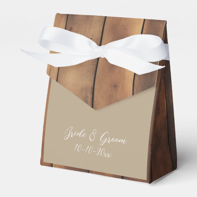 Rustic Wood and Lace Wedding Favor Boxes Geschenkschachtel (Vorderseite)