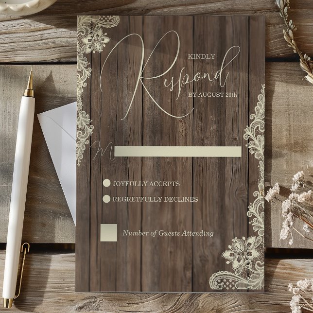 Rustic Wood and Lace Wedding Response Card RSVP Karte (Rustic Wood and Lace Wedding Response Card)