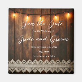 Rustic Wood and Lace Wedding Save the Date Magnet