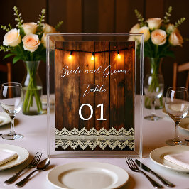Rustic Wood and Lace Wedding Table Card Tischnummer