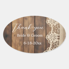 Rustic Wood and Lace Wedding Thank-you Sticker