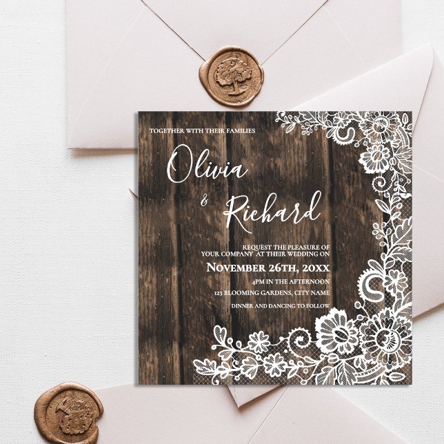 Rustic Wood and White Lace Floral Wedding Magneteinladung (Rustic Wood and White Lace Floral Wedding Magnetic Invitation)