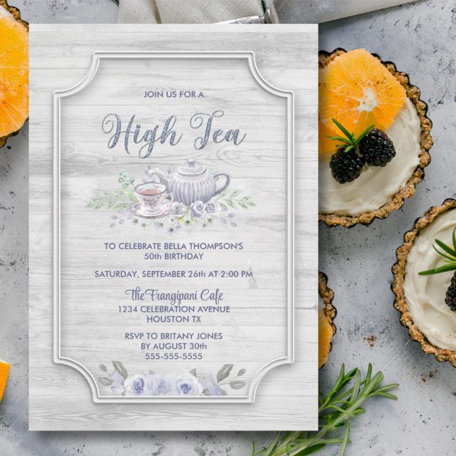 Rustic Wood Any Age High Tea Birthday Einladung (Von Creator hochgeladen)